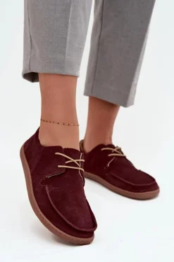 Półbuty Damskie Typu Barefoot Z Naturalnego Zamszu Zazoo 327 Bordowe