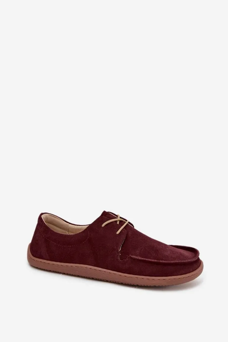 Półbuty Damskie Typu Barefoot Z Naturalnego Zamszu Zazoo 327 Bordowe