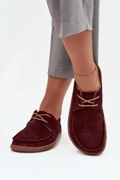 Półbuty Damskie Typu Barefoot Z Naturalnego Zamszu Zazoo 327 Bordowe