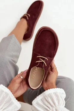 Półbuty Damskie Typu Barefoot Z Naturalnego Zamszu Zazoo 327 Bordowe