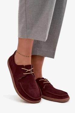 Półbuty Damskie Typu Barefoot Z Naturalnego Zamszu Zazoo 327 Bordowe