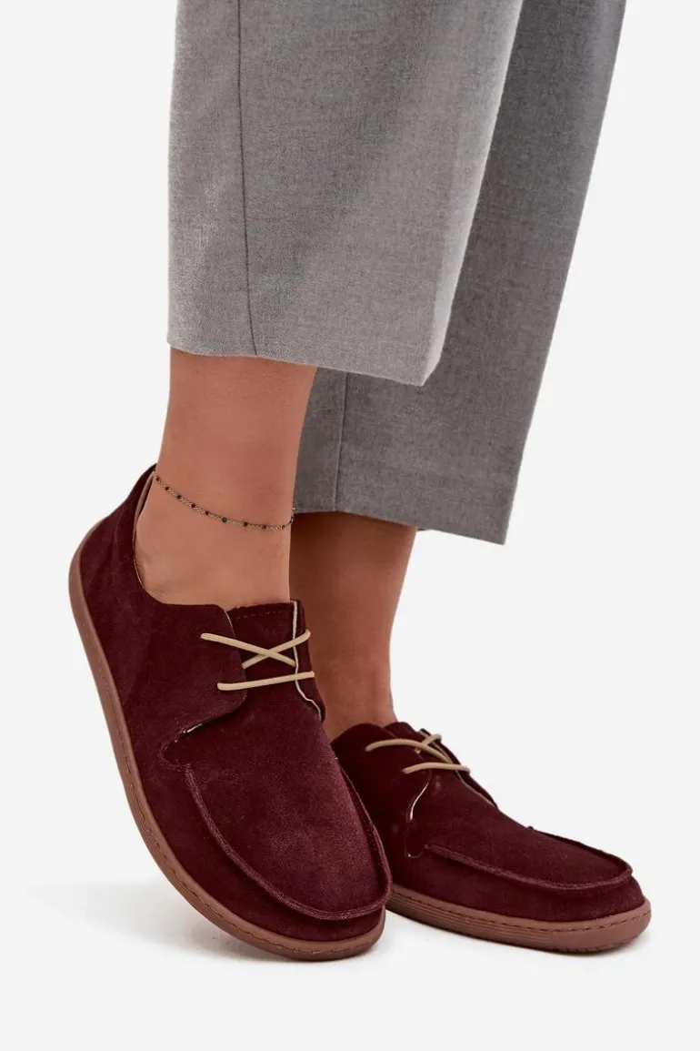 Półbuty Damskie Typu Barefoot Z Naturalnego Zamszu Zazoo 327 Bordowe