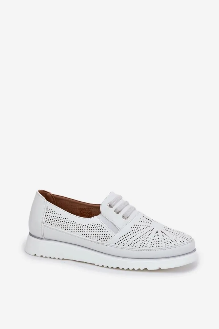 Półbuty Damskie Wsuwane Ażurowe Białe Azethia