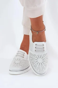 Półbuty Damskie Wsuwane Ażurowe Białe Azethia