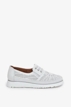 Półbuty Damskie Wsuwane Ażurowe Białe Azethia