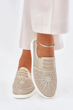 Półbuty Damskie Wsuwane Ażurowe Złote Azethia