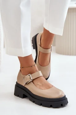 Półbuty Damskie Z Klamrą Beżowe Plikuria