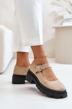 Półbuty Damskie Z Klamrą Beżowe Plikuria