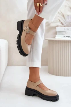 Półbuty Damskie Z Klamrą Beżowe Plikuria