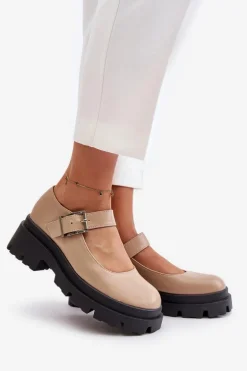 Półbuty Damskie Z Klamrą Beżowe Plikuria