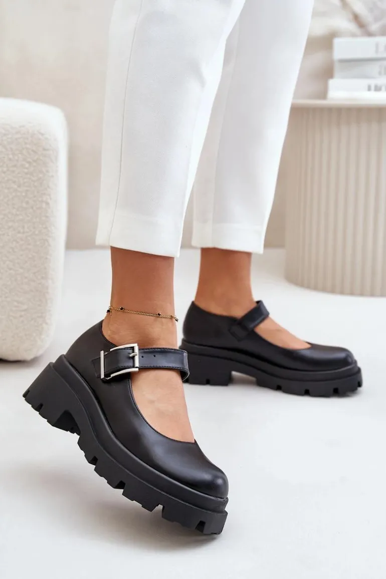 Półbuty Damskie Z Klamrą Czarne Plikuria