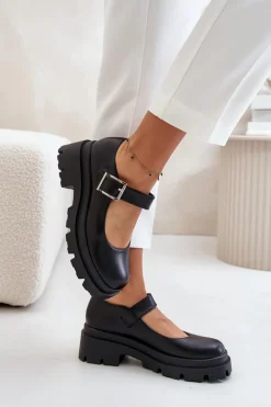 Półbuty Damskie Z Klamrą Czarne Plikuria