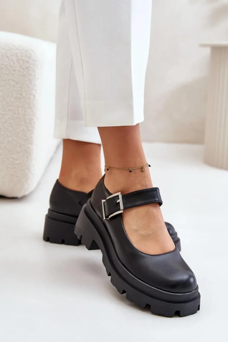 Półbuty Damskie Z Klamrą Czarne Plikuria