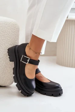 Półbuty Damskie Z Klamrą Czarne Plikuria