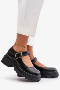 Półbuty Damskie Z Klamrą Czarne Plikuria