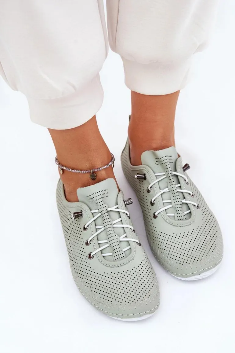 Półbuty Damskie Ze Skóry Naturalnej Artiker 54C0833 Jasnozielone