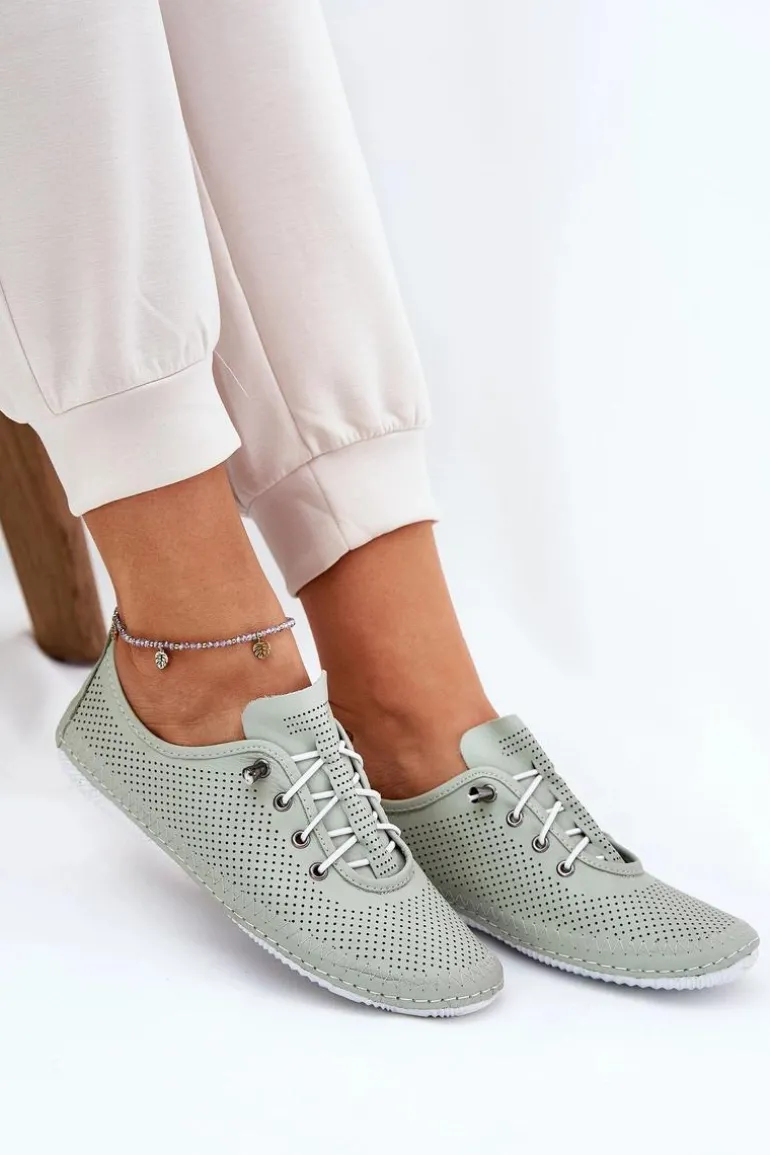 Półbuty Damskie Ze Skóry Naturalnej Artiker 54C0833 Jasnozielone