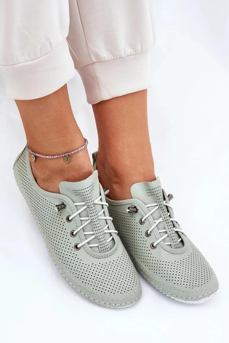 Półbuty Damskie Ze Skóry Naturalnej Artiker 54C0833 Jasnozielone