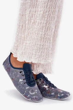 Półbuty Damskie Ze Skóry Naturalnej Wzorzyste Artiker 56C2691 Niebieskie