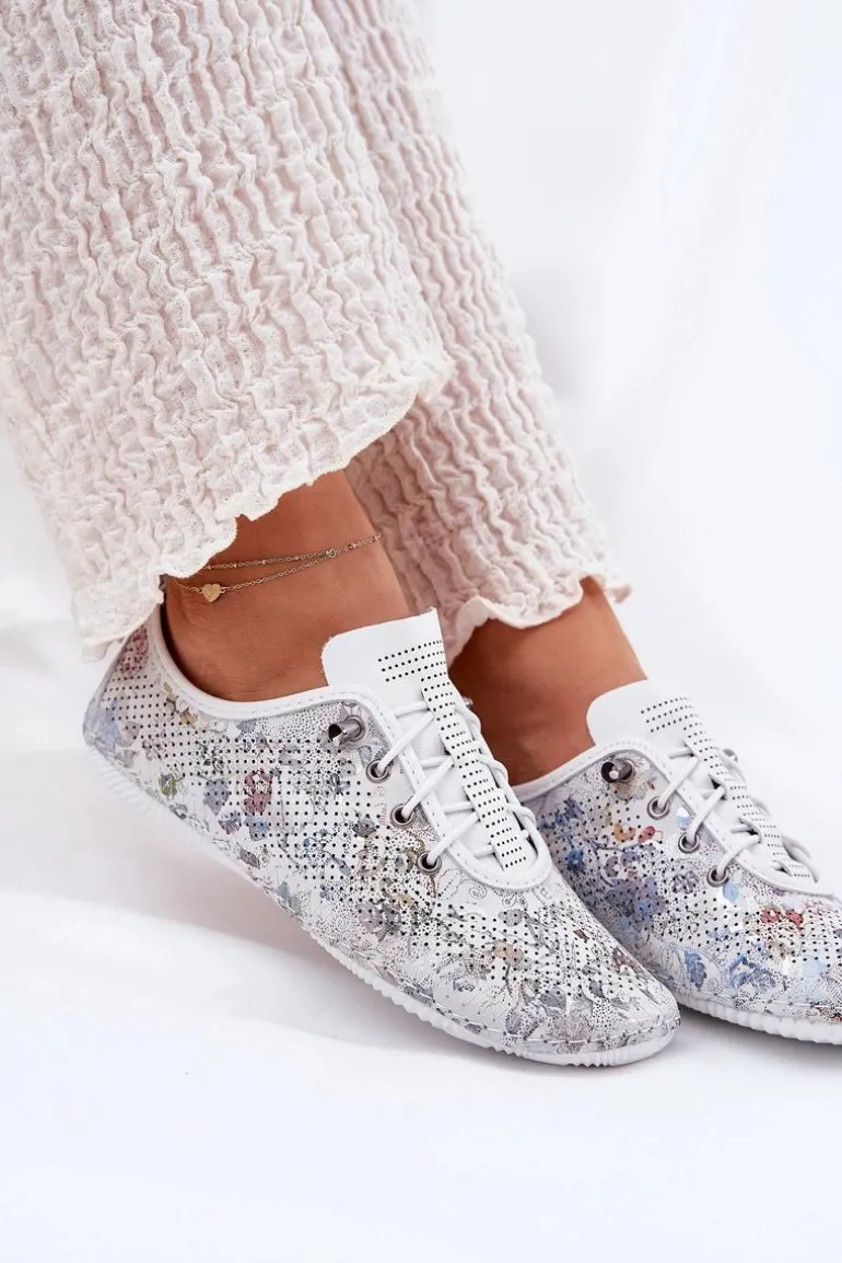 Półbuty Damskie Ze Skóry Naturalnej Wzorzyste Artiker 56C2688 Białe