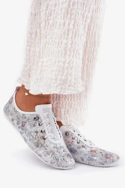 Półbuty Damskie Ze Skóry Naturalnej Wzorzyste Artiker 56C2688 Białe