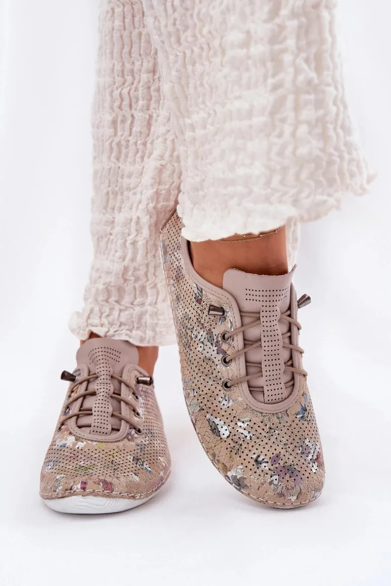 Półbuty Damskie Ze Skóry Naturalnej Wzorzyste Artiker 56C2689 Beżowe