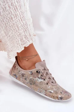 Półbuty Damskie Ze Skóry Naturalnej Wzorzyste Artiker 56C2689 Beżowe