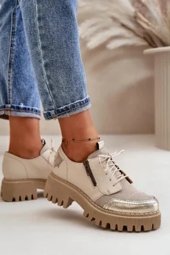 Półbuty Damskie Ze Skóry Naturalnej Beżowe Maciejka 06177-04