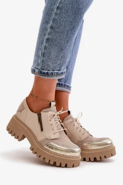 Półbuty Damskie Ze Skóry Naturalnej Beżowe Maciejka 06177-04
