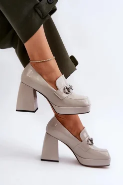 Półbuty Lakierowane Damskie Na Słupku Szare D&A MR38-906