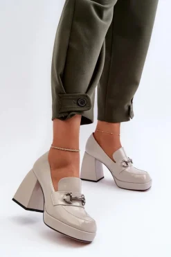 Półbuty Lakierowane Damskie Na Słupku Szare D&A MR38-906