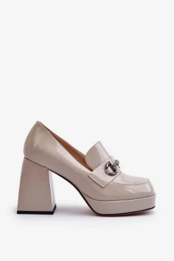 Półbuty Lakierowane Damskie Na Słupku Szare D&A MR38-906