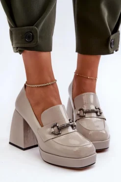 Półbuty Lakierowane Damskie Na Słupku Szare D&A MR38-906