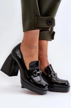 Półbuty Lakierowane Damskie Na Słupku Czarne D&A MR38-906