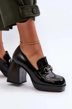 Półbuty Lakierowane Damskie Na Słupku Czarne D&A MR38-906