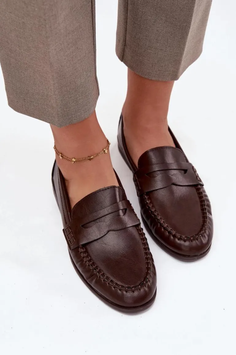 Półbuty Loafersy Damskie Z Eko Skóry Brązowe Lilith