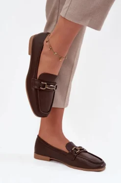 Półbuty Loafersy Damskie Z Ozdobą Brązowe Priscelle