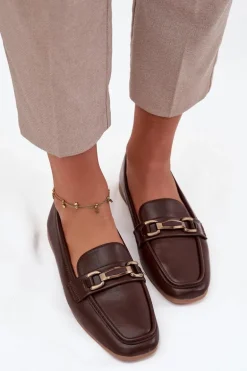 Półbuty Loafersy Damskie Z Ozdobą Brązowe Priscelle