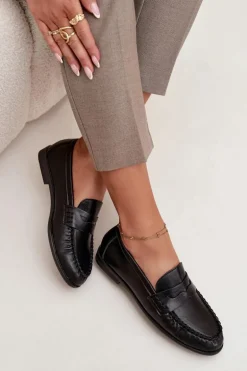 Półbuty Loafersy Damskie Z Eko Skóry Czarne Lilith