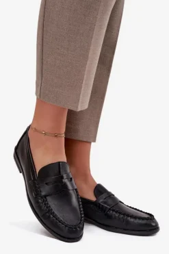 Półbuty Loafersy Damskie Z Eko Skóry Czarne Lilith