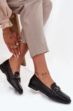 Półbuty Loafersy Damskie Z Ozdobą Czarne Priscelle