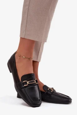 Półbuty Loafersy Damskie Z Ozdobą Czarne Priscelle