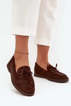 Półbuty Mokasyny Damskie Płaskie Z Wiązaniem Czekoladowe Zalina