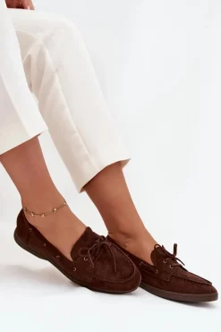 Półbuty Mokasyny Damskie Płaskie Z Wiązaniem Czekoladowe Zalina