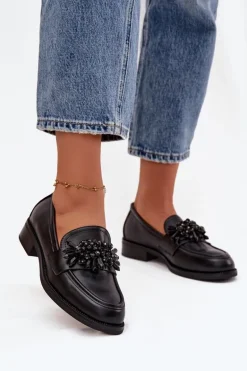 Półbuty Mokasyny Damskie Z Ozdobą Czarne Murelle