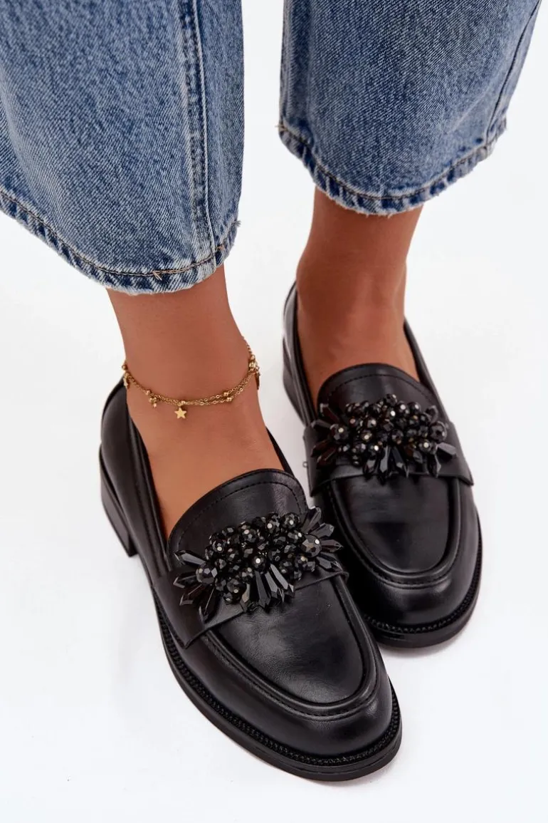 Półbuty Mokasyny Damskie Z Ozdobą Czarne Murelle