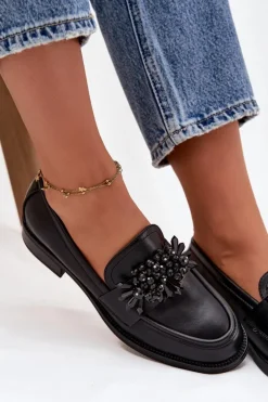 Półbuty Mokasyny Damskie Z Ozdobą Czarne Murelle