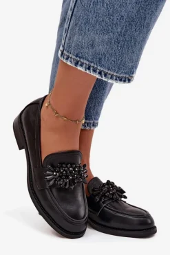 Półbuty Mokasyny Damskie Z Ozdobą Czarne Murelle