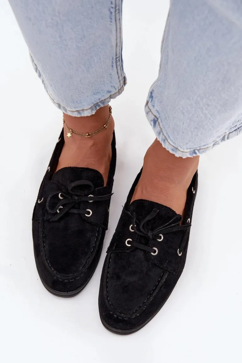 Półbuty Mokasyny Damskie Z Wiązaniem Czarne Calivra