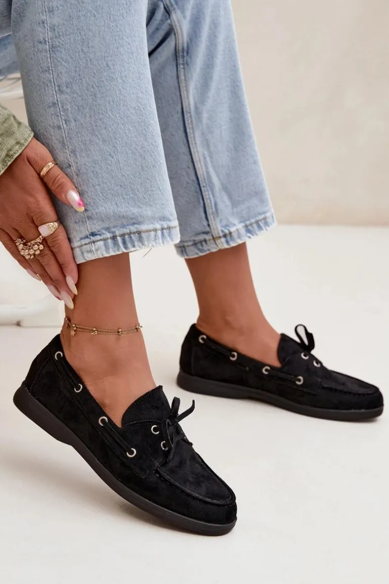 Półbuty Mokasyny Damskie Z Wiązaniem Czarne Calivra